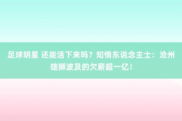 足球明星 还能活下来吗？知情东说念主士：沧州雄狮波及的欠薪超一亿！